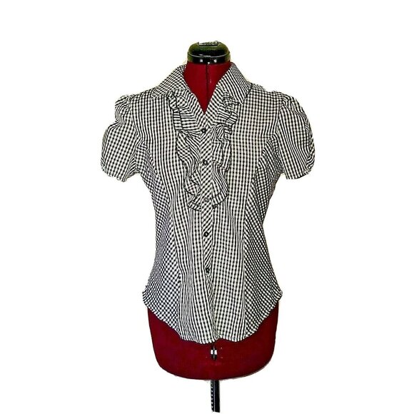 Jon & Anna Blouse Multicolor Women Ruffled Size Medium Button Front - Picture 1 of 7